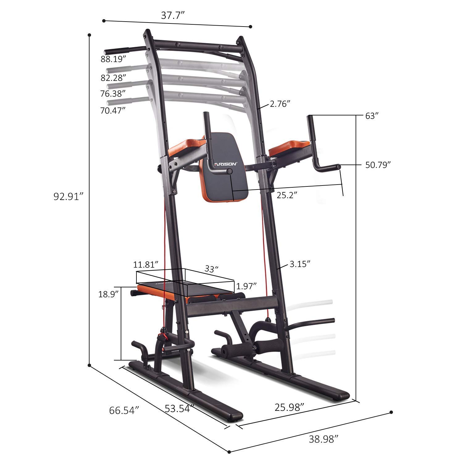 HARISON Fitness Power Tower Dip Station with Bench | Treadmill