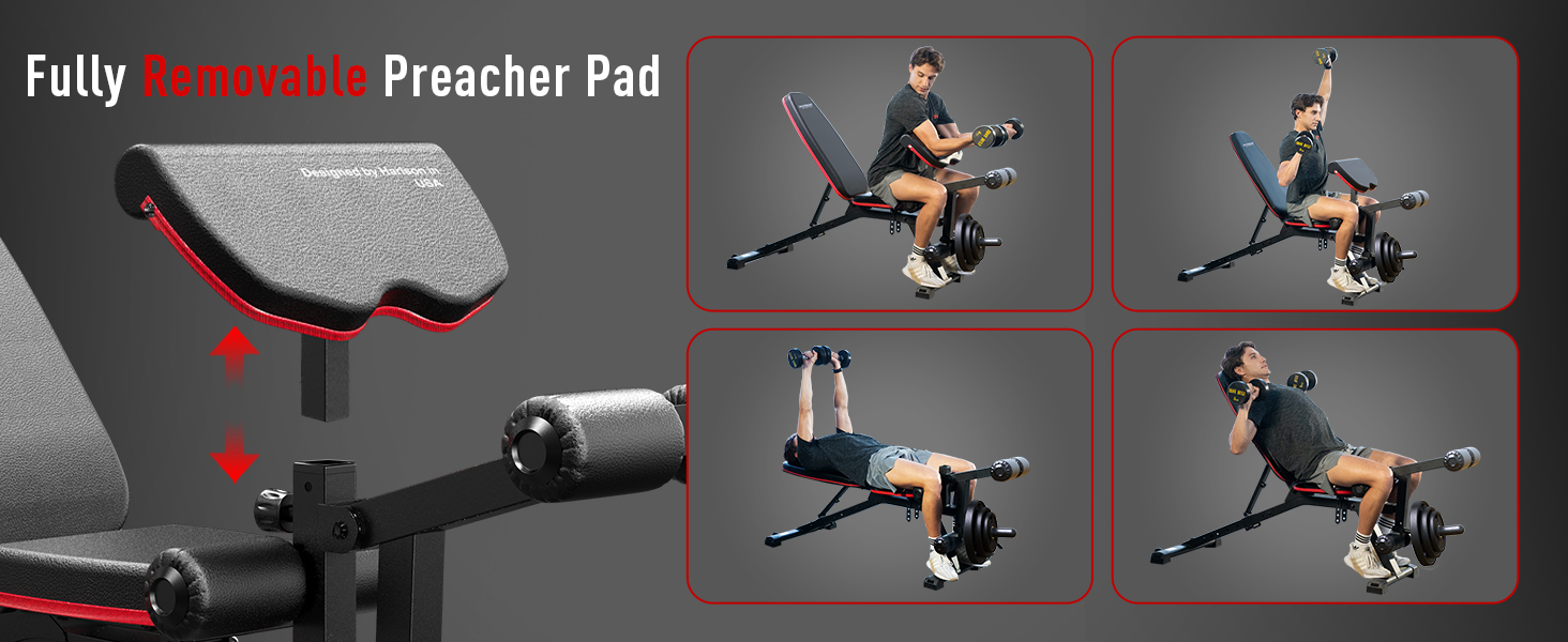 Workout bench with removable preacher pad hotsell