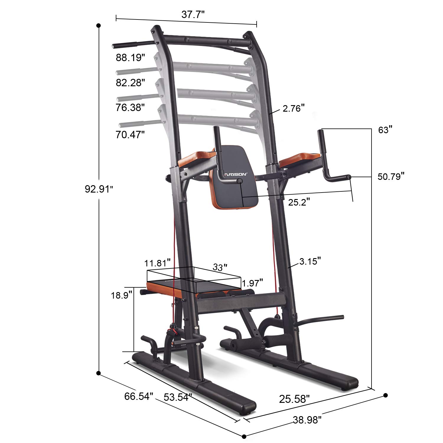 HARISON 408 Multi-function Power Tower with Bench Home Gym Exercise Equipment with adjustable height