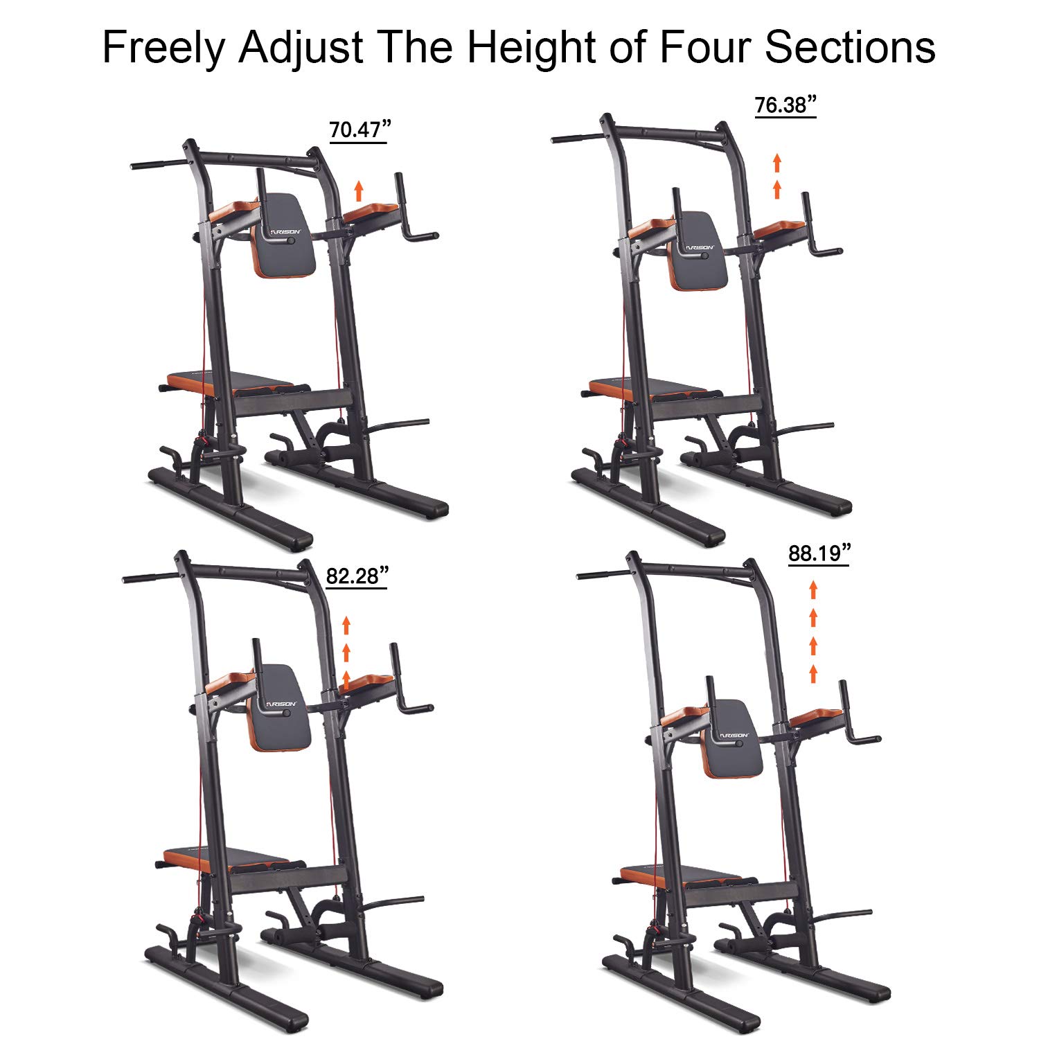 HARISON 408 Multi-function Power Tower with Bench Home Gym Exercise Equipment with adjustable height