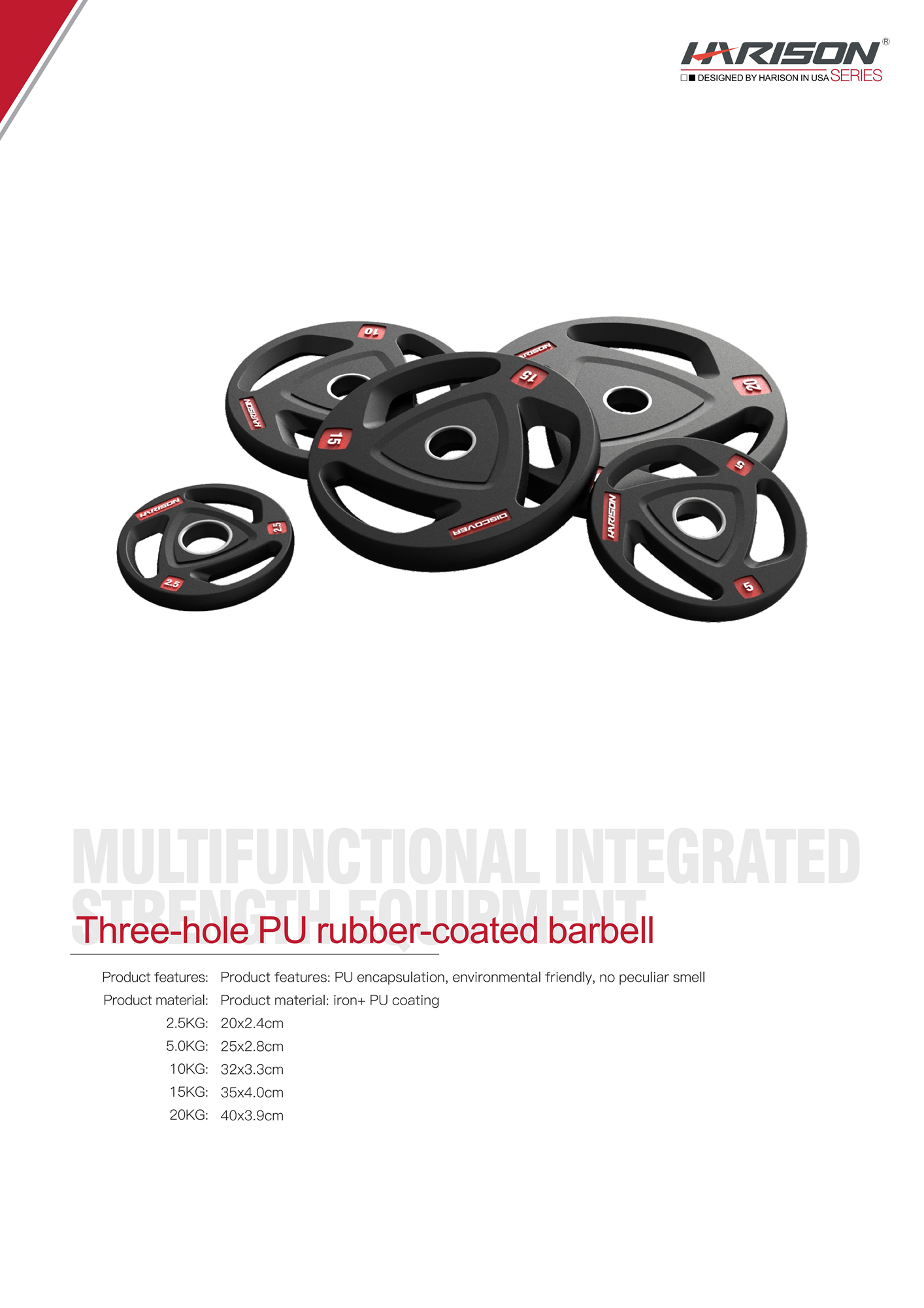 Three Hole PU Rubber-coated Barbell