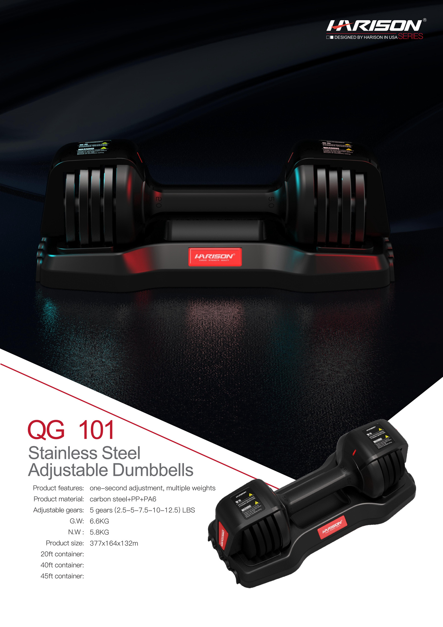 QG 101 Stainless Steel  Adjustable Dumbbells