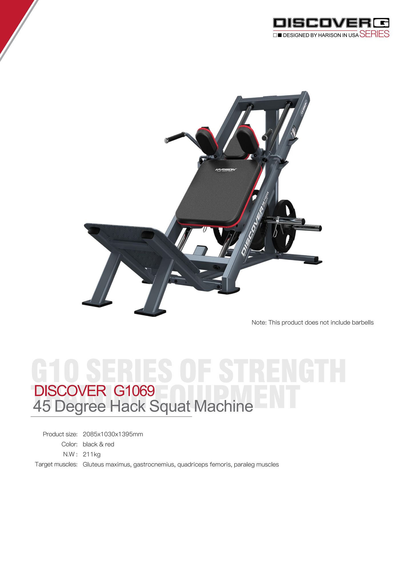 DISCOVER G1069 45 Degree Hack Squat Machine