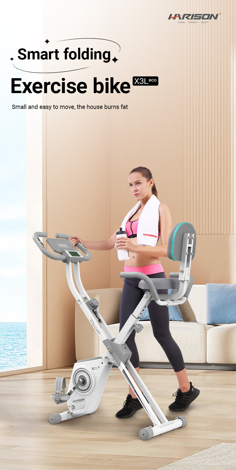 MonicaFit MT-X3Leco Foldable Magnetic Exercise Bike (White